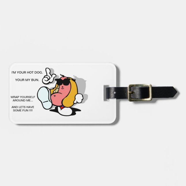 PARA MALETAS ETIQUETA DE EQUIPAJE DE HOTDOG (Frente Horizontal)
