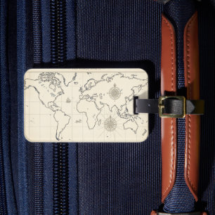 Para Maletas Etiqueta de equipaje de mapa antiguo del mundo