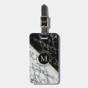 Para Maletas Etiqueta de equipaje de mármol blanco negro con le