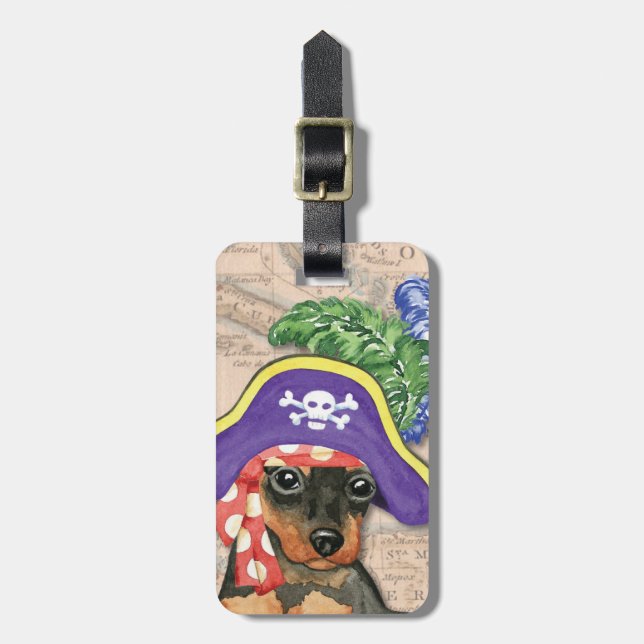 Para Maletas Etiqueta de equipaje de Min Pin Pirate (Frente Vertical)