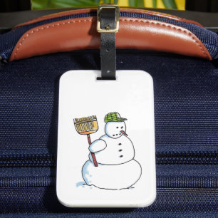 Para Maletas Etiqueta de equipaje de muñeco de nieve con escoba