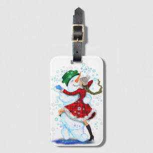 Para Maletas Etiqueta de equipaje de navidades Snowman y danza