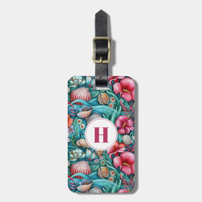 Para Maletas Etiqueta de equipaje de Ocean Floral (Frente Vertical)