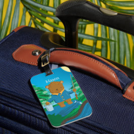 Para Maletas Etiqueta de equipaje de oso pardo pescando de dibu