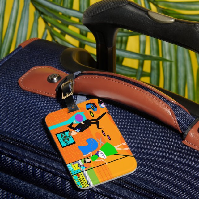 Para Maletas Etiqueta de equipaje de personalizable feliz retro (Anverso In situ 1)