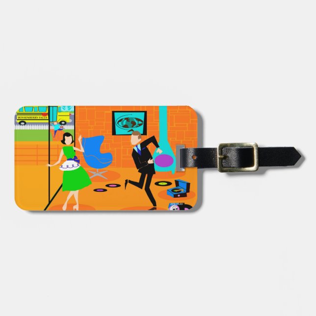 Para Maletas Etiqueta de equipaje de personalizable feliz retro (Frente Horizontal)