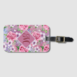 Para Maletas Etiqueta de equipaje de rosas rosadas con monogram