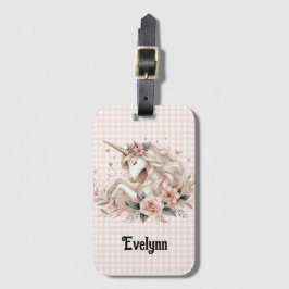 Para Maletas Etiqueta de equipaje de unicornio de gingham rosa