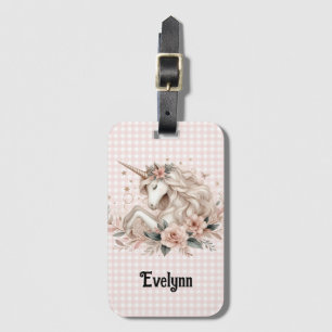 Para Maletas Etiqueta de equipaje de unicornio de gingham rosa 