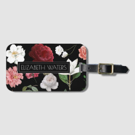 PARA MALETAS ETIQUETA DE EQUIPAJE DE VIAJE EN FLORAL NEGRO