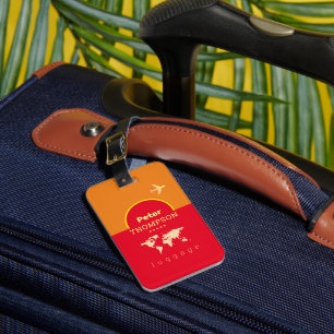 Para Maletas Etiqueta de equipaje del Naranja rojo con nombre