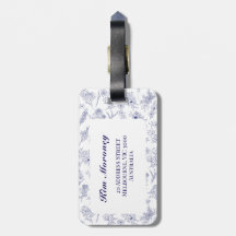 Etiqueta de equipaje Fleur de Saison azul y blanca