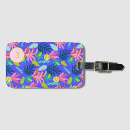 Para Maletas Etiqueta de equipaje floral azul personalizada fem