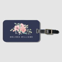 Etiqueta de equipaje floral con nombre personaliza