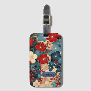 Para Maletas Etiqueta de equipaje floral de inspiración japones