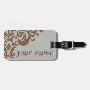 Para Maletas Etiqueta de equipaje Jacquard Damask de plata