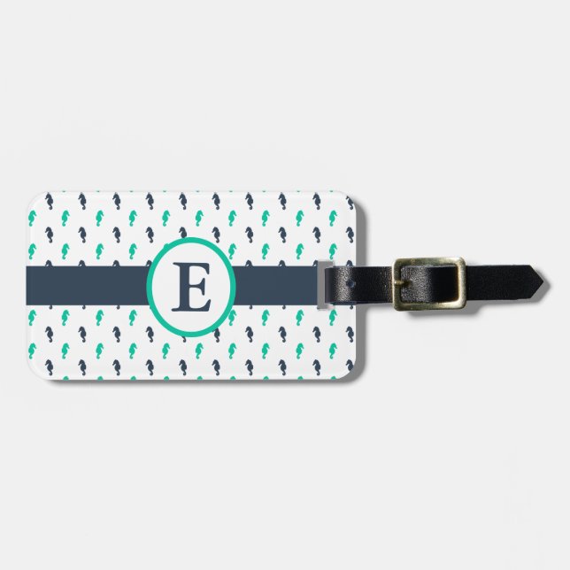 Para Maletas Etiqueta de equipaje monograma de caballete de mar (Frente Horizontal)