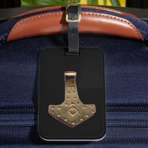 Para Maletas Etiqueta de equipaje negro Gold Thor Hammer