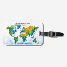 Etiqueta de equipaje personalizada con mapa del mu