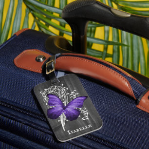 Para Maletas Etiqueta de equipaje personalizada de mariposa púr