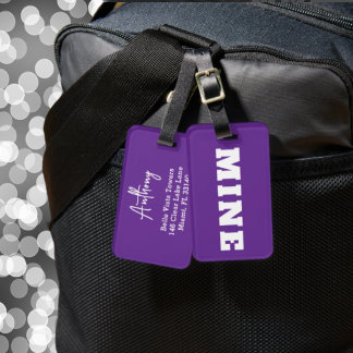 Para Maletas Etiqueta de equipaje personalizada MINE morada y b