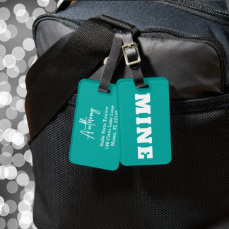 Para Maletas Etiqueta de equipaje personalizada MINE verde teal