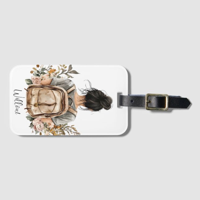 Para Maletas Etiqueta de equipaje personalizada - Mujer de colo (Anverso horizontal)
