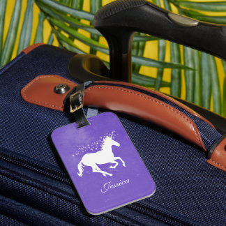 Para Maletas Etiqueta de equipaje personalizada Purple Unicorn