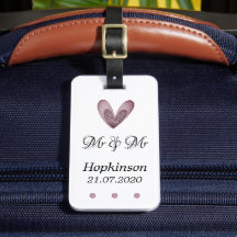Etiqueta de equipaje - Purpurina rosa Corazón Sr. 