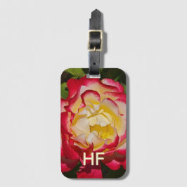 Para Maletas Etiqueta de Equipaje Roja Flor Rosa Floral Monogra