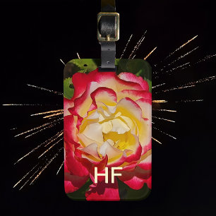 Para Maletas Etiqueta de Equipaje Roja Flor Rosa Floral Monogra