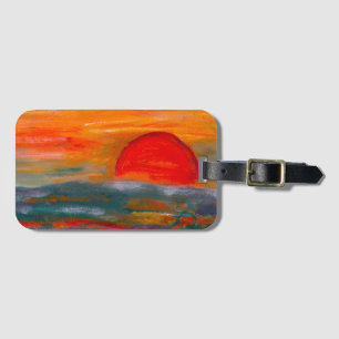 Para Maletas Etiqueta de equipaje rojo con atardecer con ranura
