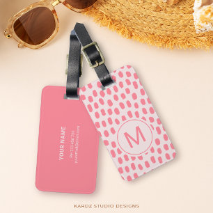 Para Maletas Etiqueta de equipaje rosa con monograma chic