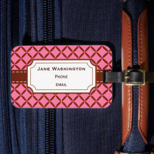 Para Maletas Etiqueta de equipaje rosa y marrón personalizado