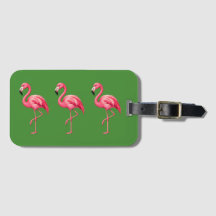 Etiqueta de equipaje tropical Flamingo Rosa Verde