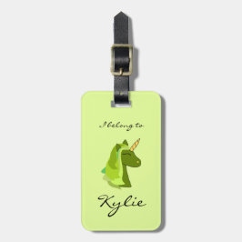 Para Maletas Etiqueta de equipaje verde afortunado de unicornio