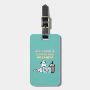 Para Maletas Etiqueta de portaequipajes de gatos y cámaras blan