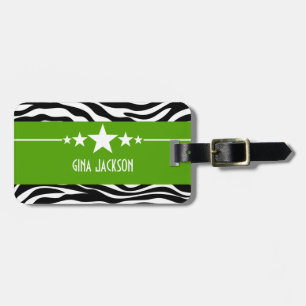 Para Maletas Etiqueta de portaequipajes Green Sassy Star Zebra
