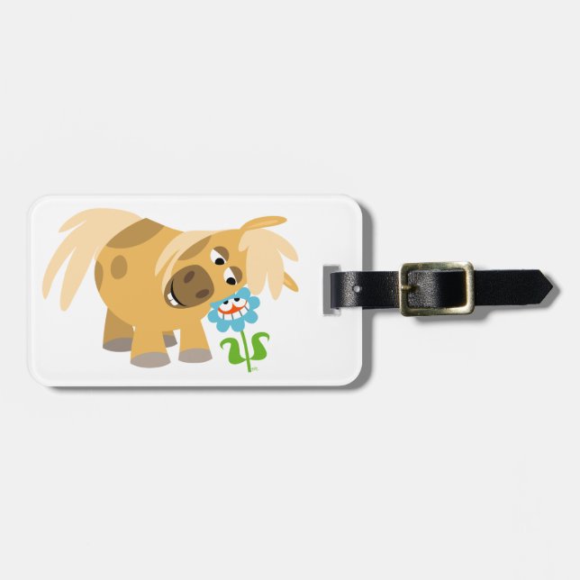 Para Maletas Etiqueta de portaequipajes Pony y Flower Personali (Frente Horizontal)