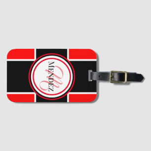 Para Maletas Etiqueta de portaequipajes rojo/negro monogramada
