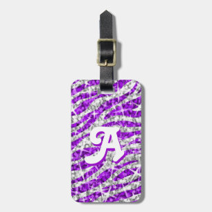 Para Maletas Etiqueta inicial de "texto" Glitz Zebra Purple