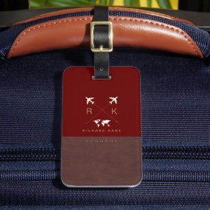 Para Maletas Etiqueta moderna de equipaje de viaje marrón/rojo