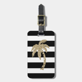 Para Maletas Etiqueta negra/blanca de la palmera del purpurina