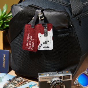 Para Maletas Etiqueta personalizada de equipaje rojo de guitarr