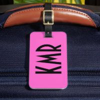 Etiqueta personalizada de equipaje rosa y negro