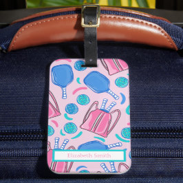 Para Maletas Etiqueta Personalizada de Pickleball Rosa Elegante
