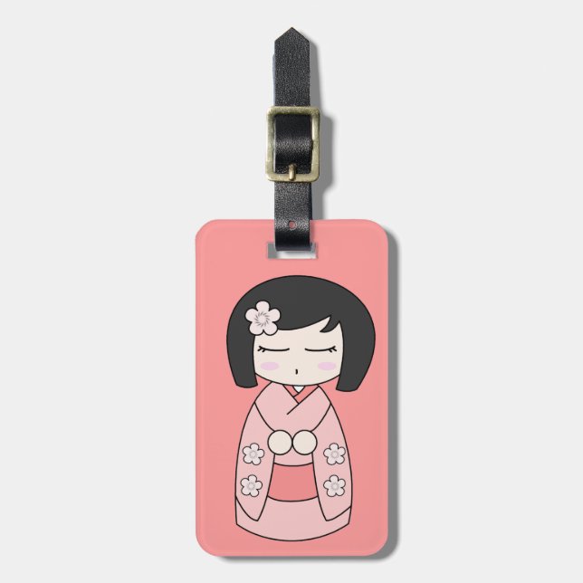 Para Maletas Etiqueta rosada del equipaje de Kokeshi (Frente Vertical)