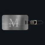 Para Maletas Etiqueta simple de equipaje metálico plateado gris<br><div class="desc">Etiqueta simple de equipaje metálico plateado gris cepillado</div>