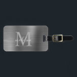 Para Maletas Etiqueta simple de equipaje metálico plateado gris<br><div class="desc">Etiqueta simple de equipaje metálico plateado gris cepillado</div>