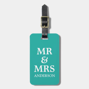 Para Maletas Etiqueta verde azulada de Sr. y de señora Wedding